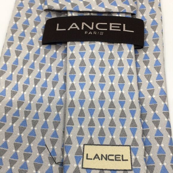 Lancel Paris 100% Silk Geometric Blue and Gray Tie Made in Italy - Picture 7 of 14